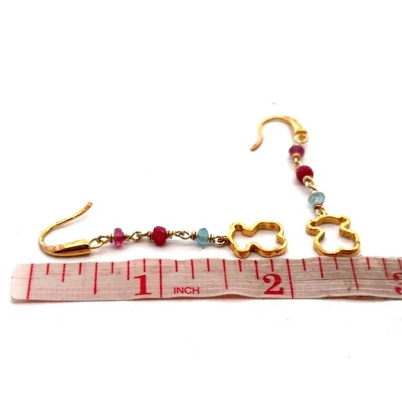 Designer TOUS 925 Sterling Silver Vermeil Aquamarine Amethyst Ruby Drop Earrings - Picture 12 of 12